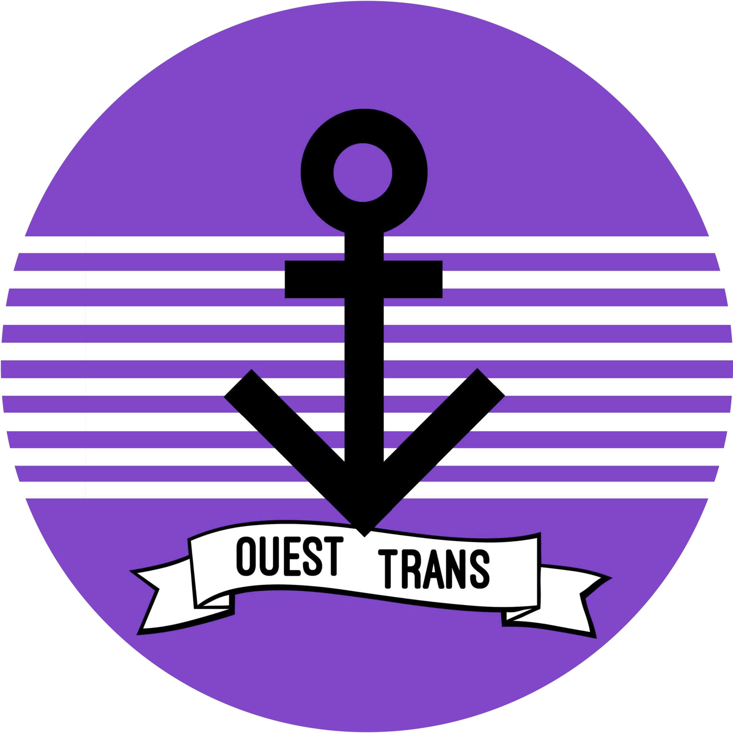 Logo de Ouest Trans, une ancre noire sur fond violet à bandes blanches